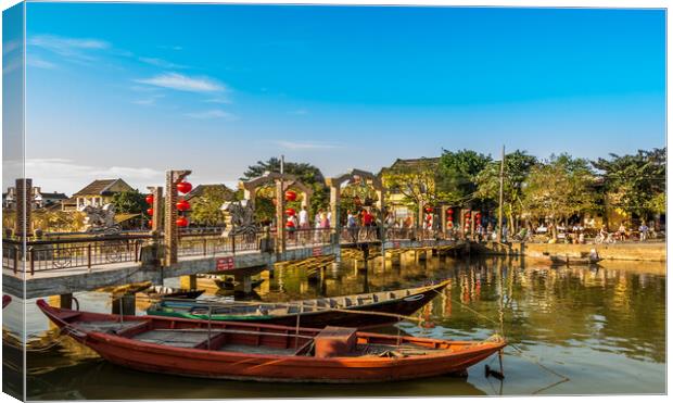 Afternoon sun falling on the Cau An Hoi Bridge on the Thun Bon River, in the centre of the beautiful and ancient Hoi An Canvas Print by SnapT Photography