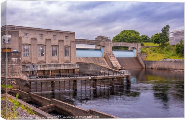 Pitlochry Dam, hydro electric power station and salmon ladder at twilight Canvas Print by SnapT Photography