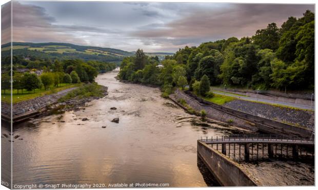 A view down the River Tummel at sunset from Pitloc Canvas Print by SnapT Photography