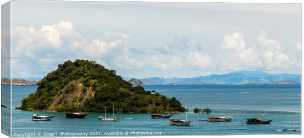 Palua Pungua Besar island and boats near Labuan Bajo, Flores, Indonesia Canvas Print by SnapT Photography