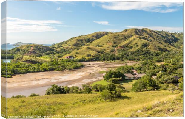 A mountain and coastal inlet on Rinca Island, Komodo National Park, Indonesia Canvas Print by SnapT Photography