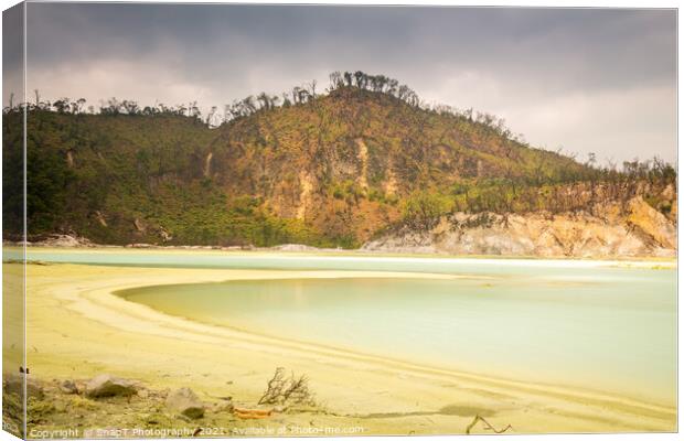 Long exposure of Kawah Putih volcanic sulphur lake inside the crater, Indonesia Canvas Print by SnapT Photography