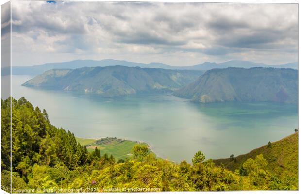 View into the crater of the largest volcanic crater lake in the world, Lake Toba Canvas Print by SnapT Photography