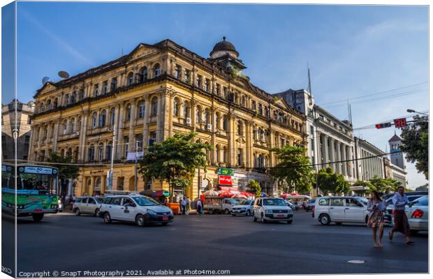 Lokanant Galleries Colonial Building on Pansodan Street in central Yangon Canvas Print by SnapT Photography