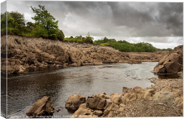 Water of Ken river flowing through a rocky gorge near Dalry, Galloway, Scotland Canvas Print by SnapT Photography