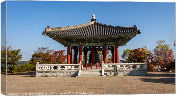 Peace Bell Temple at the Korean DMZ on a sunny autumn morning, South Korea Canvas Print by SnapT Photography
