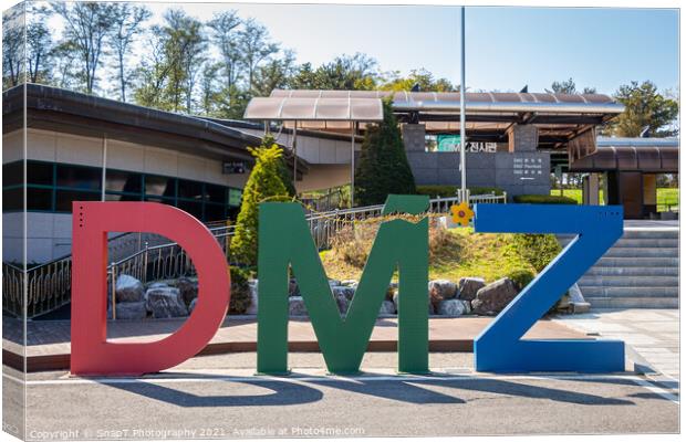 The DMZ sign at the third tunnel of aggression, Demilitarized Zone, South Korea Canvas Print by SnapT Photography