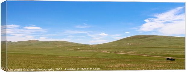 Tour guides parked on the Mongolian grassland Canvas Print by SnapT Photography