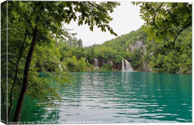 A series of waterfalls flowing into a lake at Plitvice Lakes, Croatia Canvas Print by SnapT Photography