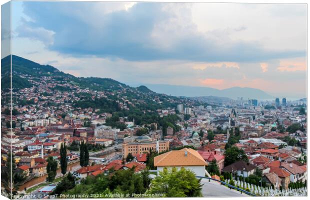 A view over Sarajevo at sunset Canvas Print by SnapT Photography