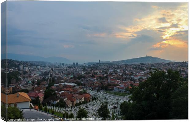 A view over the Soldier Cemetery (sehidsko mezarje Kovaci) and Sarajevo Canvas Print by SnapT Photography