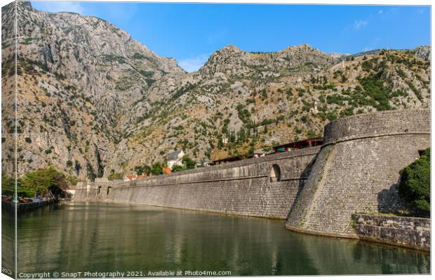 The Kampana Tower and city walls of the Old Town of Kotor, Montenegro Canvas Print by SnapT Photography
