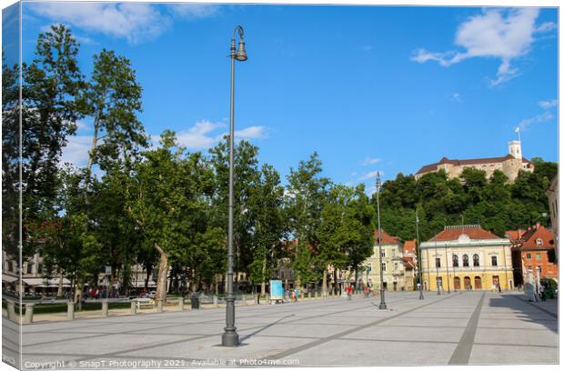 The park at Congress Square in the center of Ljubljana on a summers day Canvas Print by SnapT Photography