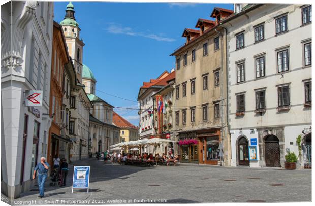 Mestni Trg, Ljubljana Town Square beside the town hall in summer, Slovenia Canvas Print by SnapT Photography