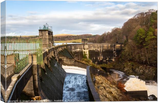 Water being released from the flood gates on Earlstoun Dam Canvas Print by SnapT Photography
