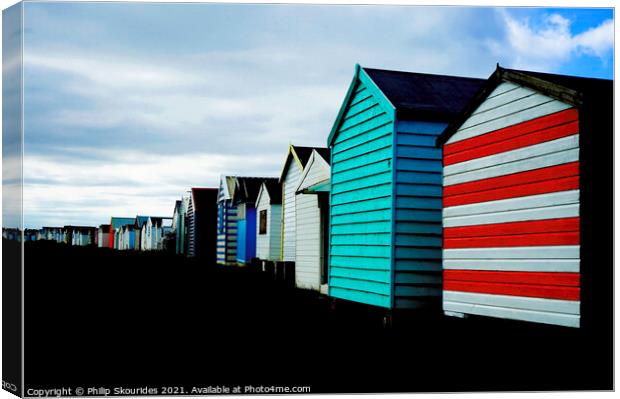 Heacham Beach Huts Canvas Print by Philip Skourides