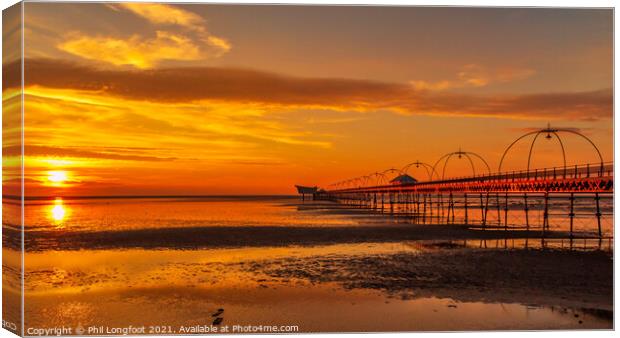 Golden skies over Southport Pier  Canvas Print by Phil Longfoot