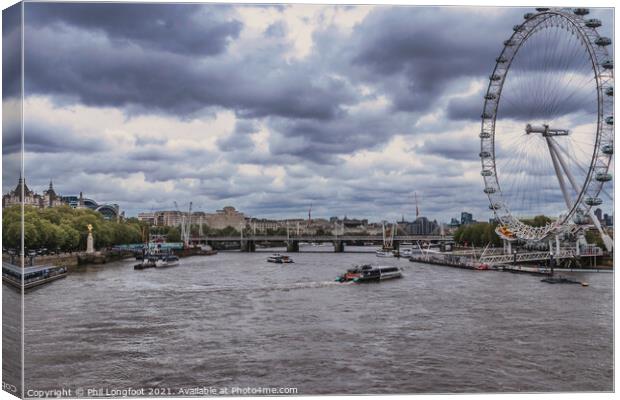 A cloudy day on the River Thames London Canvas Print by Phil Longfoot