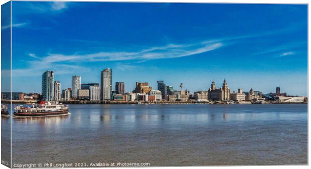 Ferry passing the famous Liverpool Waterfront Canvas Print by Phil Longfoot