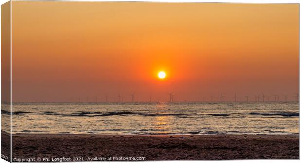 Sunset over Liverpool Bay near New Brighton UK Canvas Print by Phil Longfoot