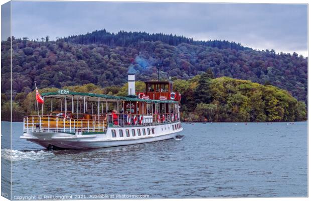 Lake Windermere ferry leaving Bowness on Windermer Canvas Print by Phil Longfoot