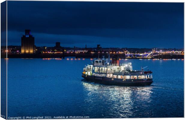 Ferry cross the Mersey at dusk Canvas Print by Phil Longfoot