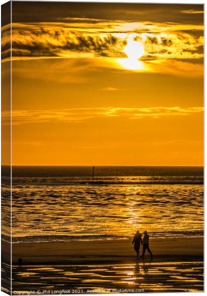 Beautiful sunset walk along the Coast at Crosby Merseyside  Canvas Print by Phil Longfoot