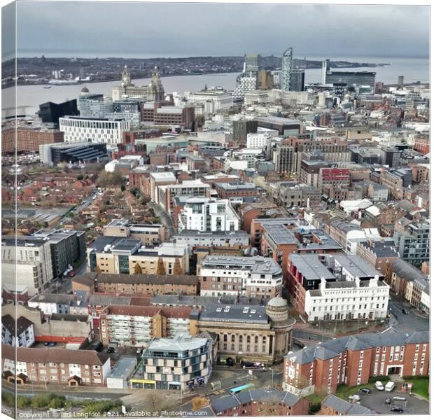 View of Liverpool City Centre and River Mersey from Liverpool Cathedral Canvas Print by Phil Longfoot