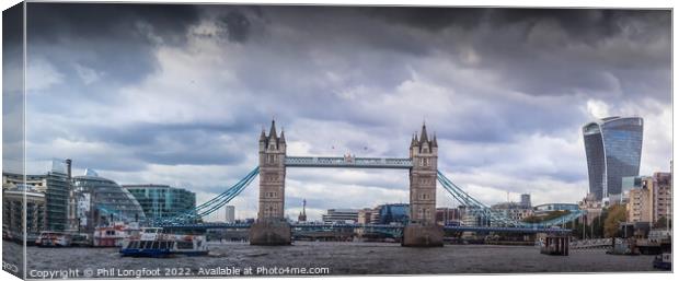 River Thames scene including Tower Bridge. Canvas Print by Phil Longfoot