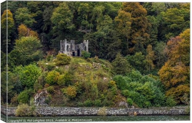 Old Fort on the Autumnal shore of Lake Windermere Canvas Print by Phil Longfoot