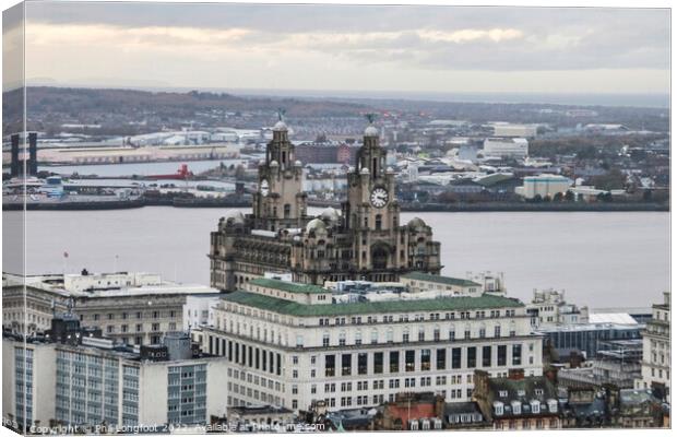 View across the rooftops of Liverpool towards the Royal Liver Building Canvas Print by Phil Longfoot