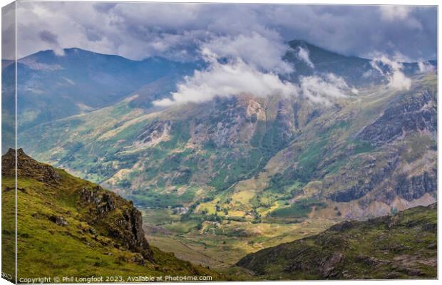 Llanberis Pass viewed from Snowdon Snowdonia Wales Canvas Print by Phil Longfoot