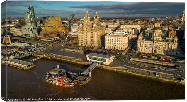 Liverpool Waterfront and Mersey Ferry at Golden Ho Canvas Print by Phil Longfoot