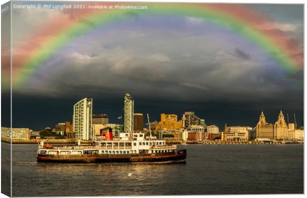 Mersey Ferry with the famous Liverpool Waterfront  Canvas Print by Phil Longfoot
