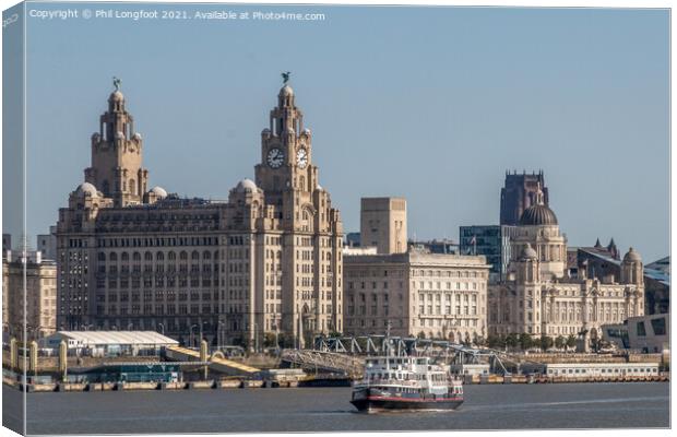 Mersey Ferry with the famous Liverpool Waterfront  Canvas Print by Phil Longfoot