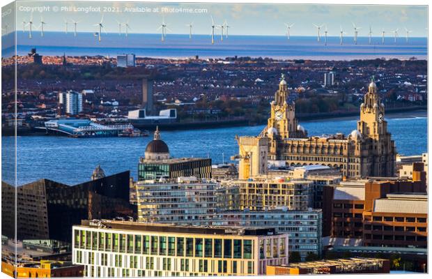 Liverpool City Centre and Wirral from roof of Cathedral  Canvas Print by Phil Longfoot