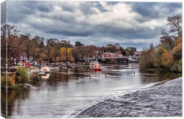 River Dee and Weir Chester Cheshire England  Canvas Print by Phil Longfoot