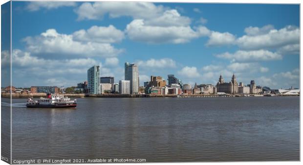 Ferry along the Mersey  Canvas Print by Phil Longfoot