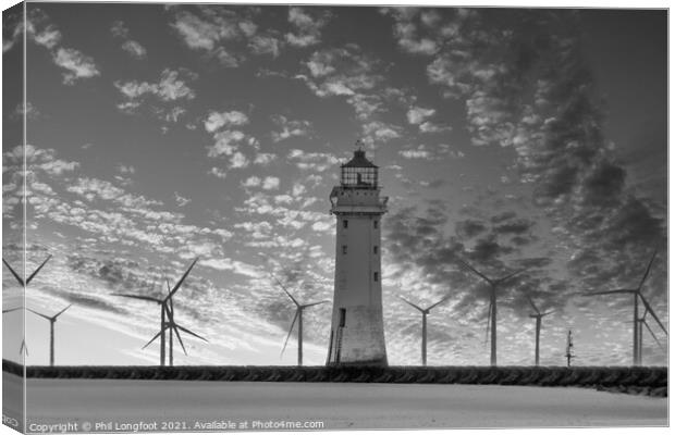 Fort Perch Rock and Windfarm New Brighton  Canvas Print by Phil Longfoot