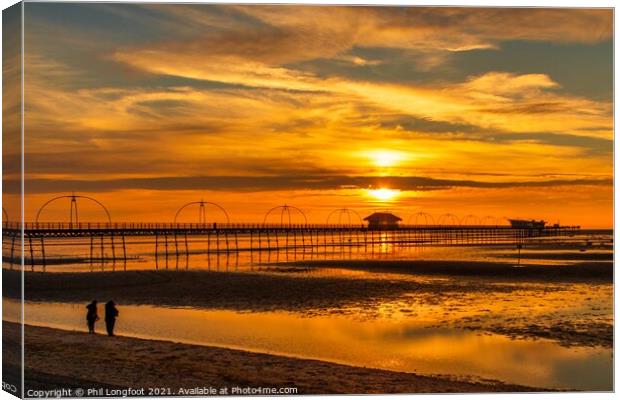 Sunset over Southport Pier  Canvas Print by Phil Longfoot