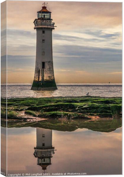 New Brighton Lighthouse at sunset  Canvas Print by Phil Longfoot