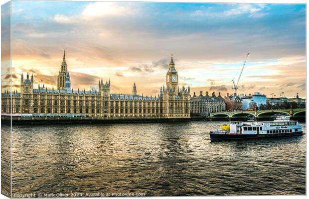 Westminster Sunet Canvas Print by Mark Oliver