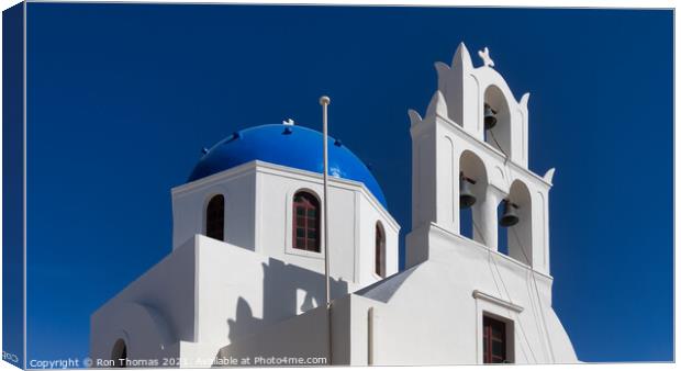 Santorini Church Dome and Bell Tower. Canvas Print by Ron Thomas