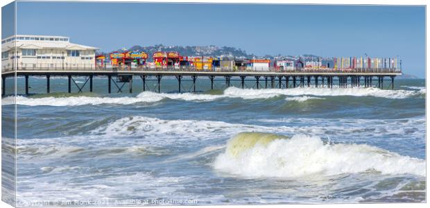 Paignton Pier Waves Canvas Print by Jim Monk