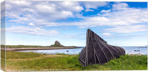 Lindisfarne Castle and boat hut Canvas Print by Jim Monk