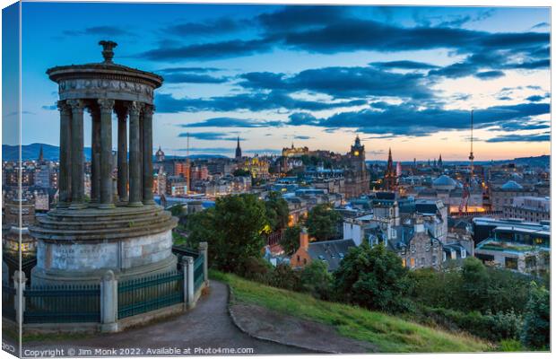 Edinburgh skyline at twilight Canvas Print by Jim Monk