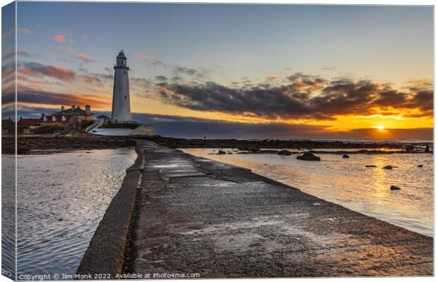 Sunrise at St Mary's Lighthouse  Canvas Print by Jim Monk