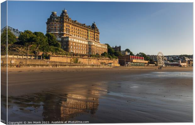 The Grand Hotel and Seafront, Scarborough Canvas Print by Jim Monk