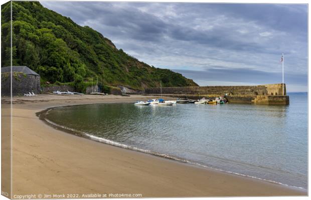 Polkerris Beach and Harbour Canvas Print by Jim Monk