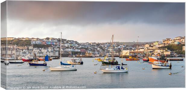 Brixham Harbour panorama in Devon Canvas Print by Jim Monk